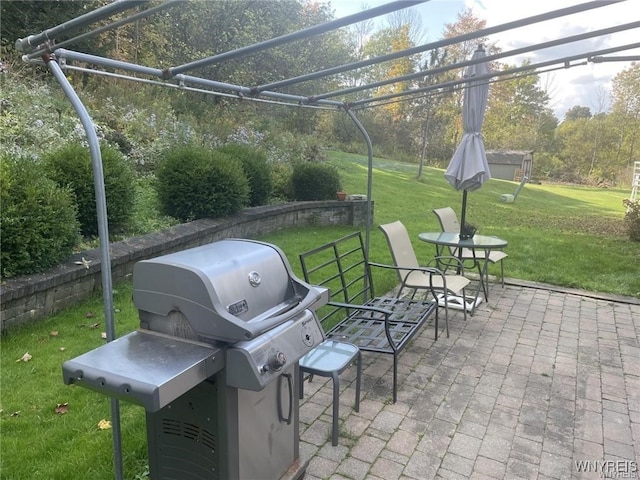 view of patio / terrace with area for grilling and a pergola