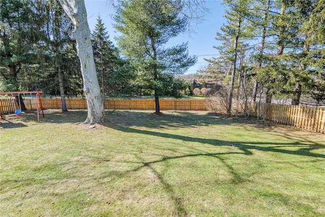 view of yard with a fenced backyard