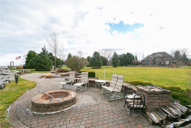 view of patio / terrace featuring an outdoor fire pit