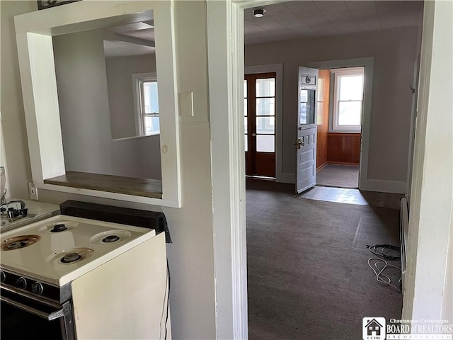 14 Moore Ave, Pomfret, NY 14063 - interior space with carpet and white electric stove