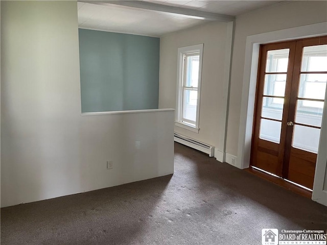 14 Moore Ave, Pomfret, NY 14063 - unfurnished room with french doors, carpet flooring, and baseboard heating
