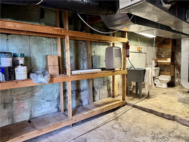 unfinished basement featuring a sink