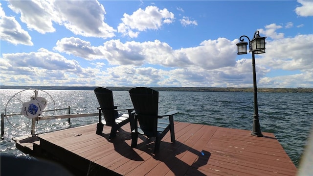 view of dock with a water view