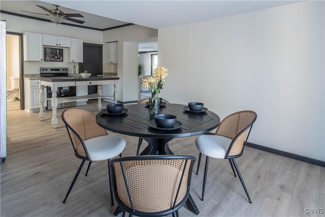 21 Avery Ave, Alexandria, NY 13607 - dining area with a ceiling fan, baseboards, and light wood-style flooring