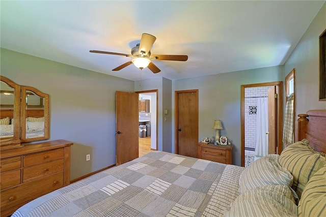 bedroom featuring ceiling fan and baseboards