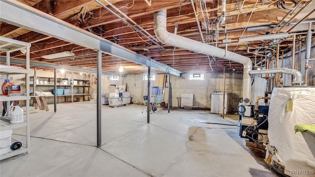 basement featuring water heater