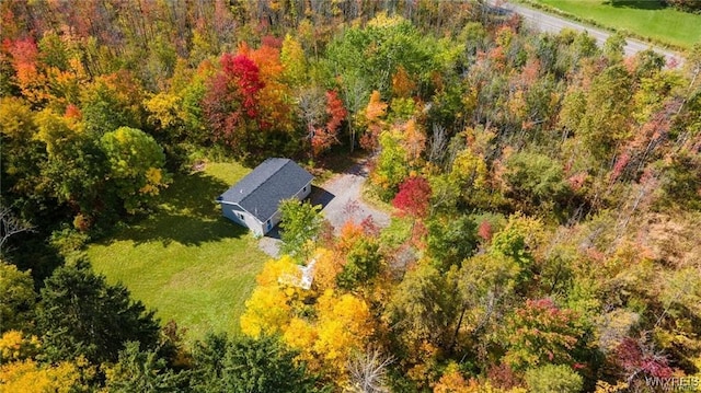 aerial view featuring a forest view