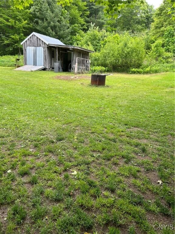 view of yard featuring an outdoor structure and an outbuilding