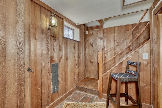 interior space with wooden walls