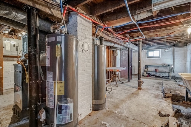 basement with water heater