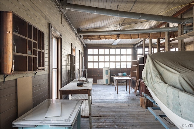 interior space featuring wood ceiling