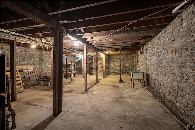 view of unfinished basement