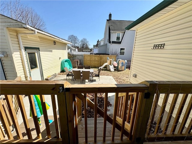 464 Pine St, Erwin, NY 14870 - wooden terrace with a patio area, outdoor dining space, and fence