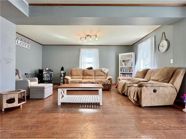 464 Pine St, Erwin, NY 14870 - living room with crown molding, wood finished floors, and a wealth of natural light