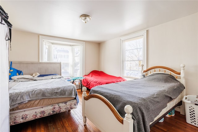 bedroom featuring multiple windows and hardwood / wood-style flooring