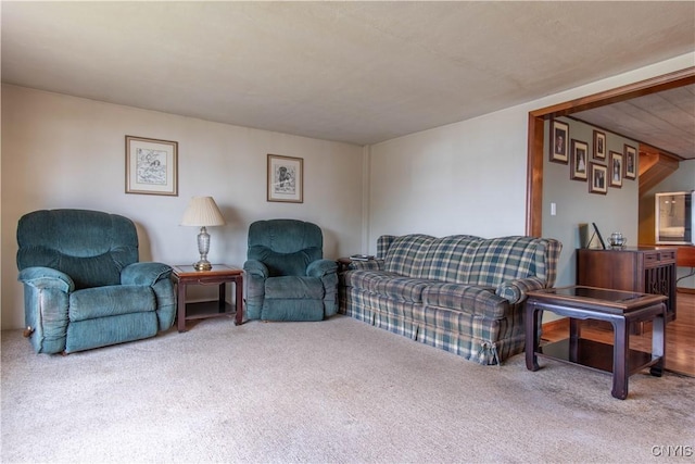 living area with carpet flooring