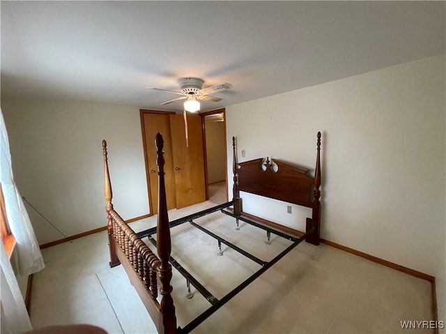 bedroom with baseboards and ceiling fan