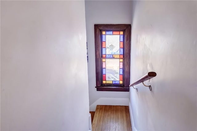 staircase with wood finished floors