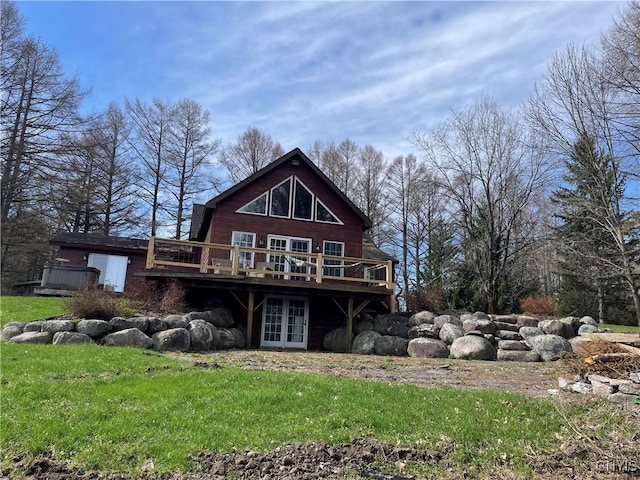 8558 Jackson Hill Rd, Boonville, NY 13309 - back of property with a lawn, french doors, and a wooden deck