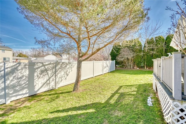 view of yard with a fenced backyard