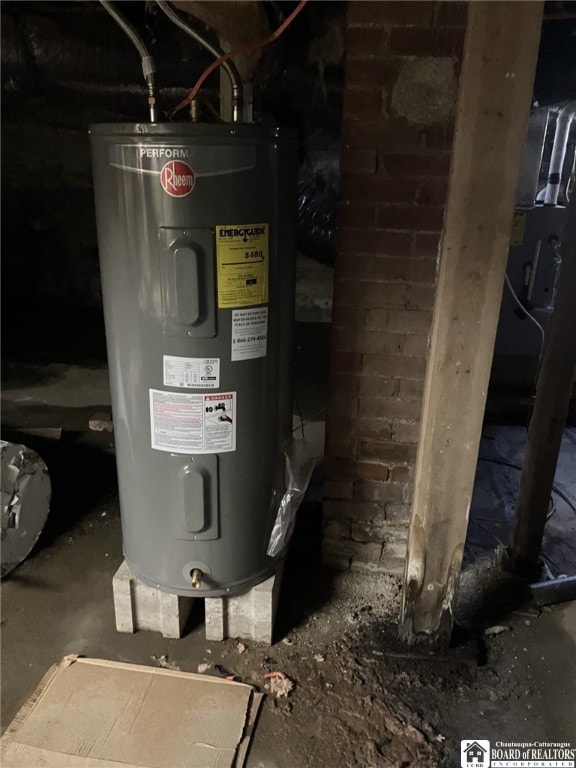 utility room with electric water heater