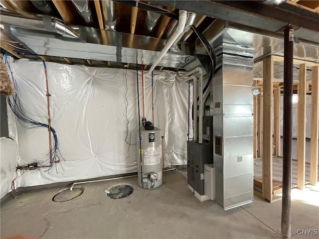 unfinished below grade area with gas water heater