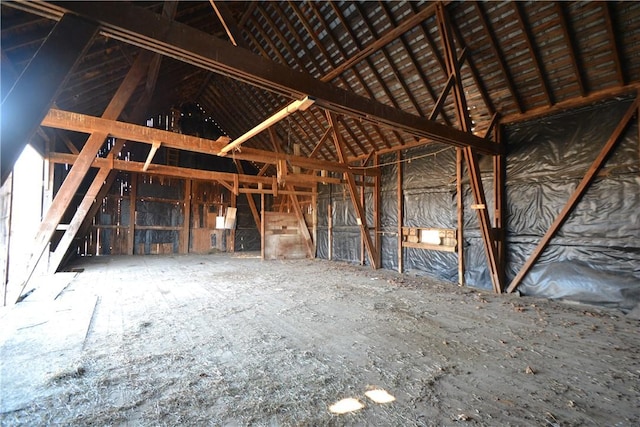 view of unfinished attic