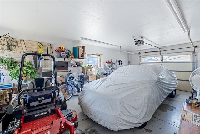 garage with a garage door opener