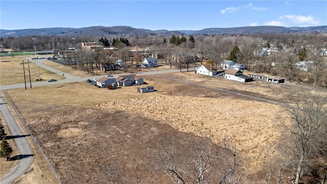 birds eye view of property featuring a mountain view and a rural view