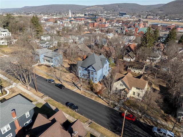 birds eye view of property featuring a mountain view