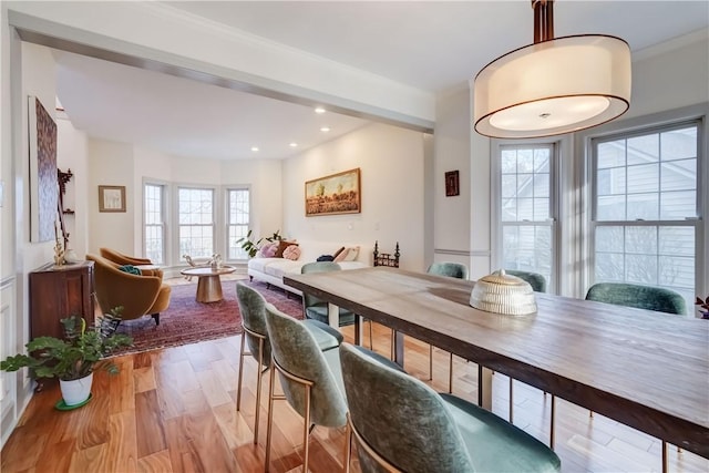 dining room featuring recessed lighting and light wood-type flooring