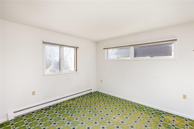 spare room with baseboards and a baseboard radiator