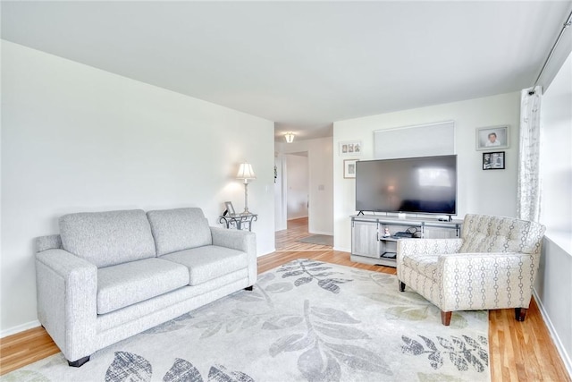 living area featuring baseboards and wood finished floors