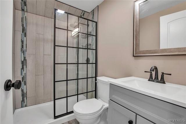 full bath with vanity, toilet, and a shower stall