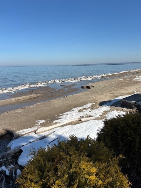 view of water feature with a beach view