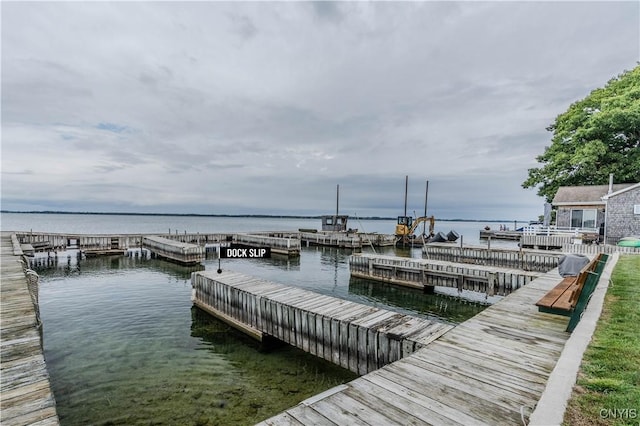 view of dock with a water view