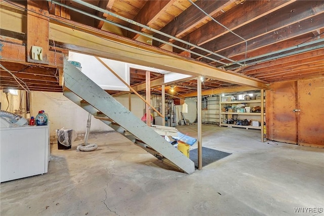 unfinished basement with washer and dryer