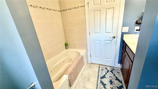 full bath with vanity and tile patterned flooring