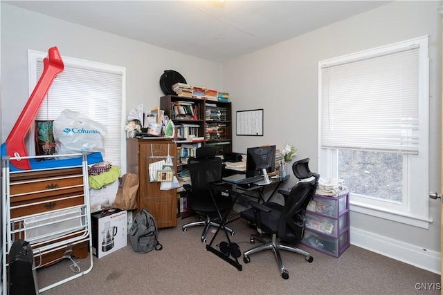 view of carpeted office space