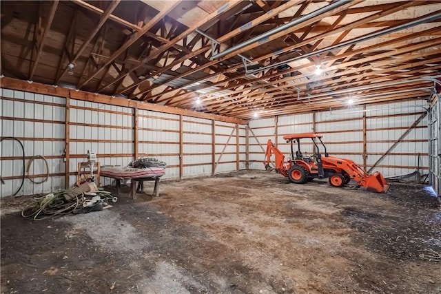 garage with metal wall