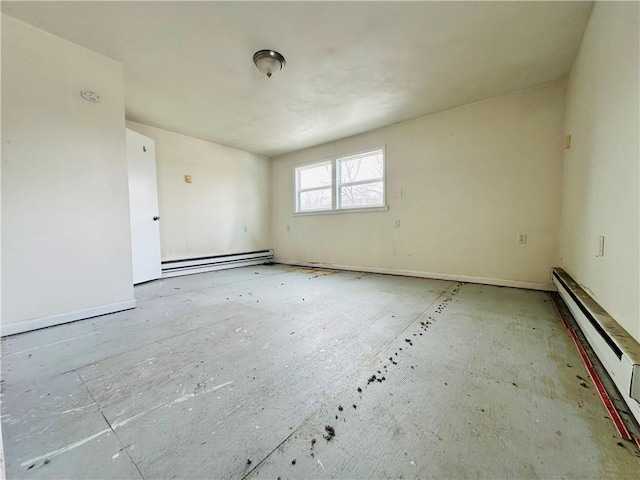 empty room with baseboards and a baseboard radiator