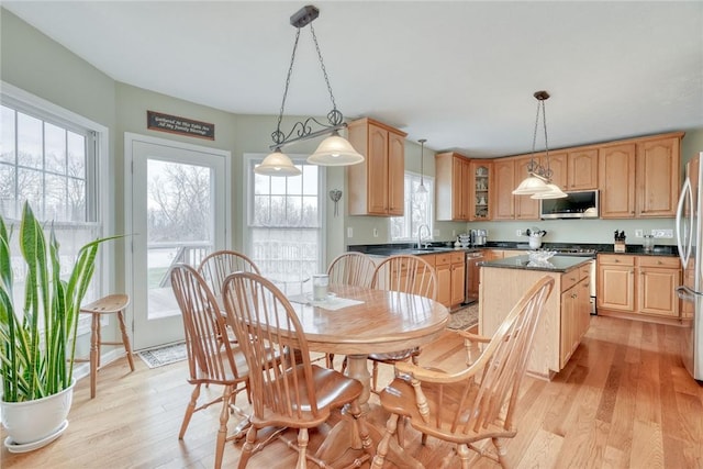 dining space featuring light wood-style floors