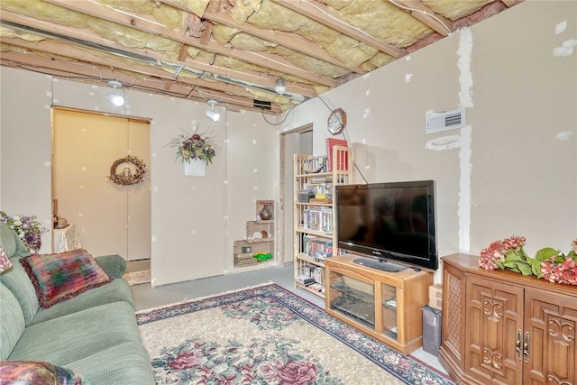 living room featuring concrete floors