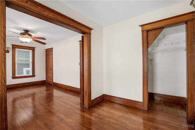 37 Niagara St, Oswego-City, NY 13126 - empty room with hardwood / wood-style floors, a ceiling fan, and baseboards
