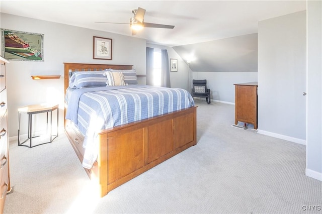 60 E Elizabeth St, Skaneateles, NY 13152 - bedroom featuring light carpet, baseboards, lofted ceiling, and a ceiling fan