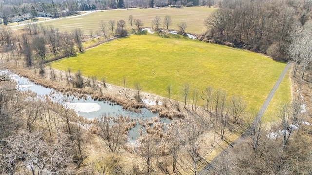 aerial view featuring a rural view and a water view