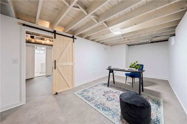 basement with a barn door