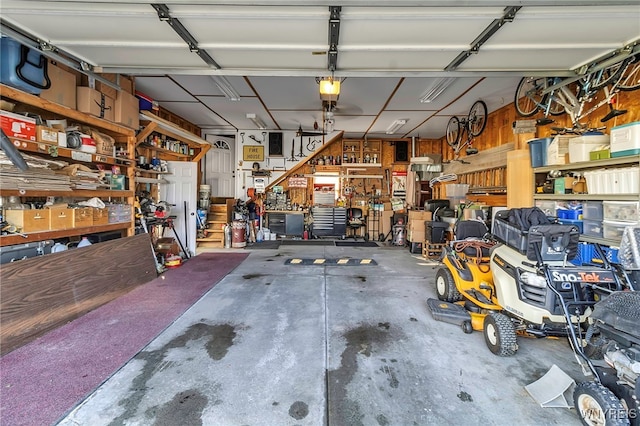 garage featuring a workshop area