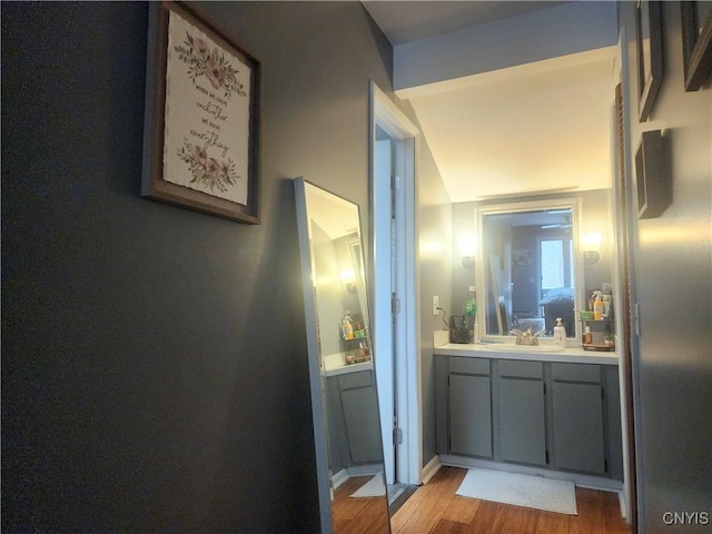 bathroom featuring vanity and wood finished floors