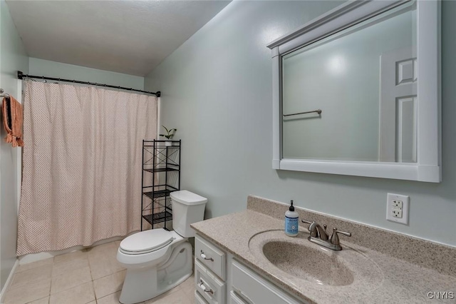 full bath featuring tile patterned floors, toilet, and vanity